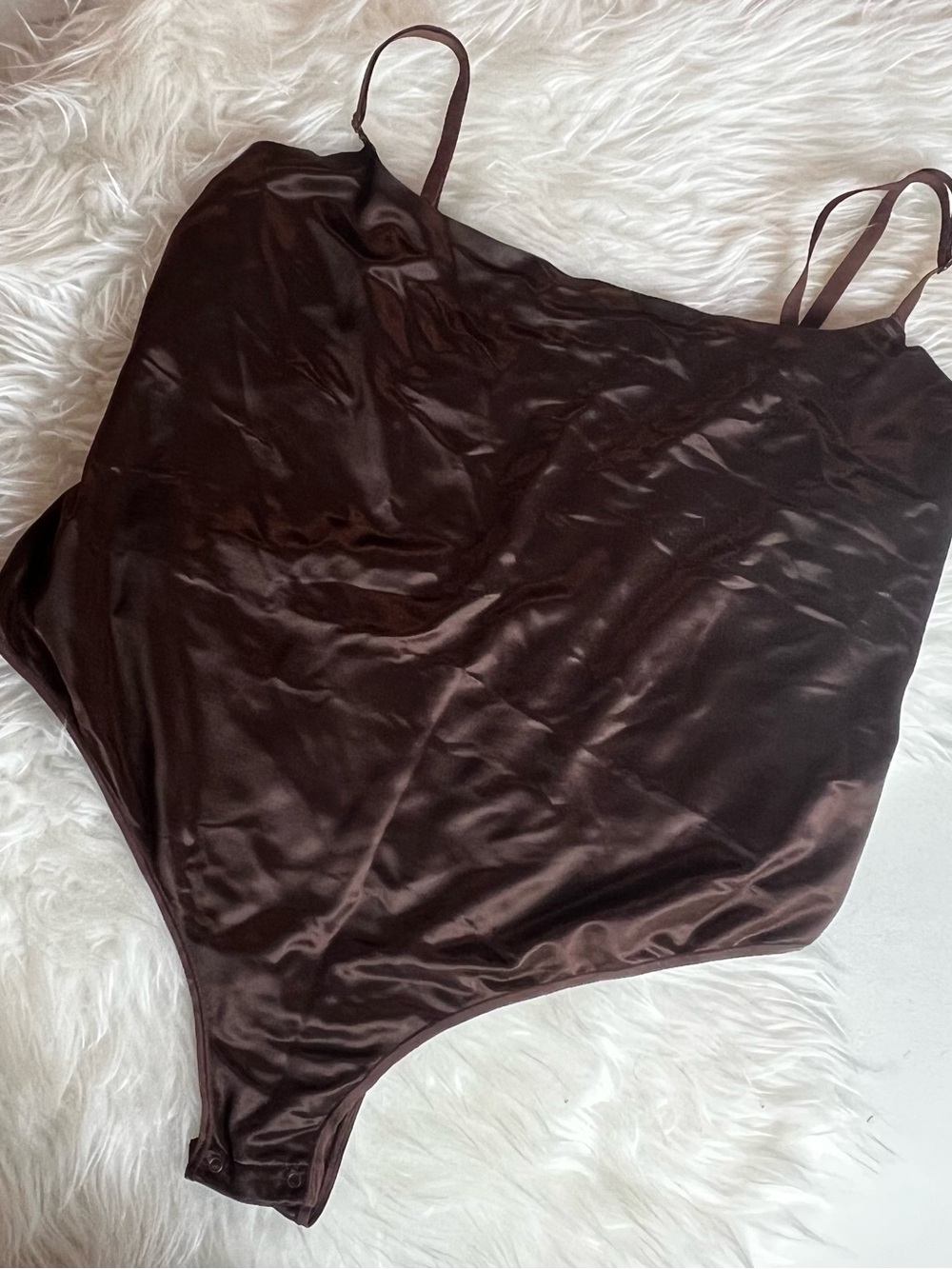 SKIMS Chocolate Brown Satin Cami Bodysuit 4x